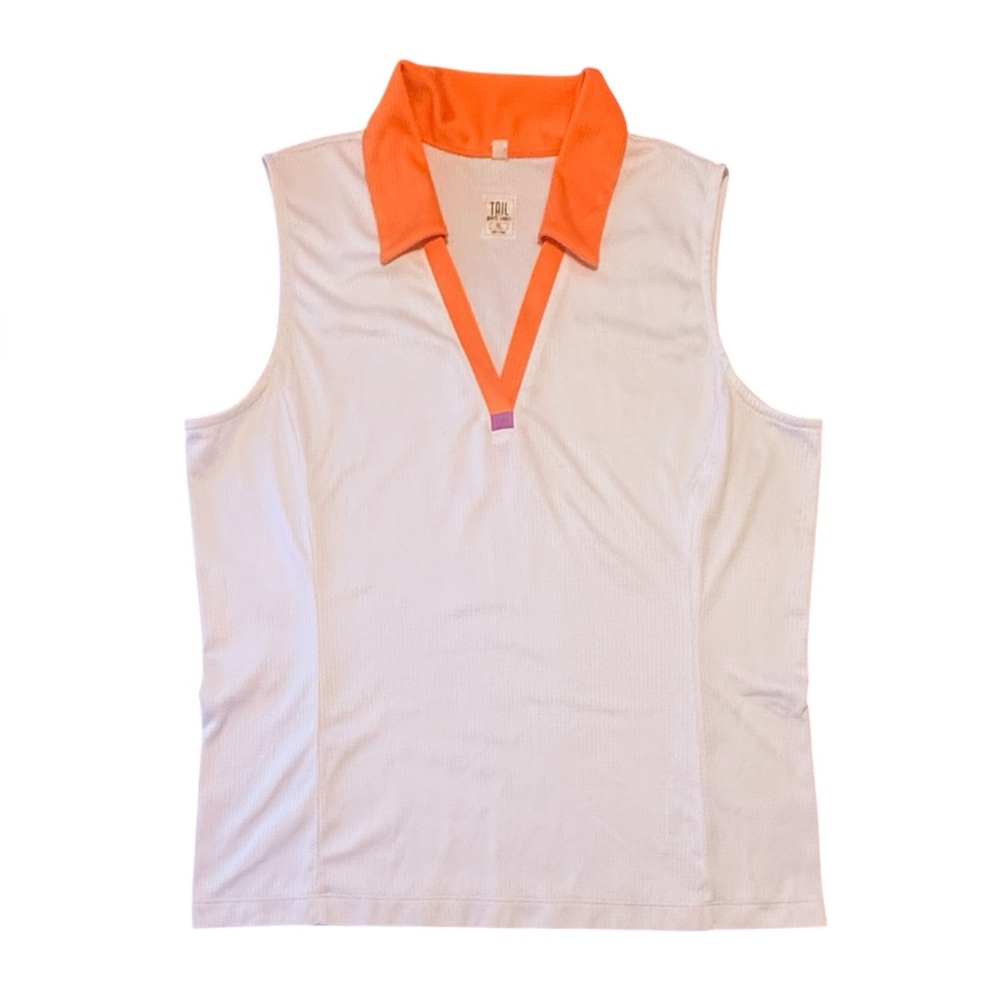 Tail White Label Sleeveless Golf White Polo Tank Bright Orange Trim Size XL